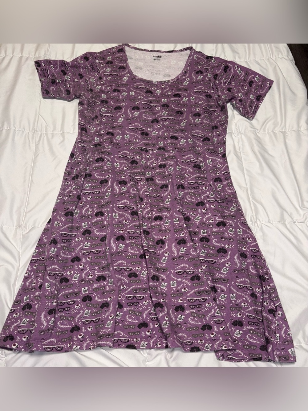 Svaha purple optometry print short sleeve dress Large novelty Science quirky